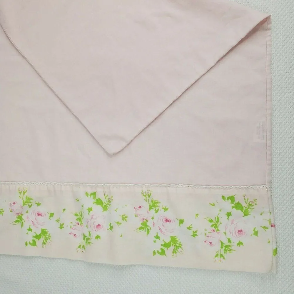 Vintage 70s Burlington House King Pillowcase Pink Cottage Core Roses Case